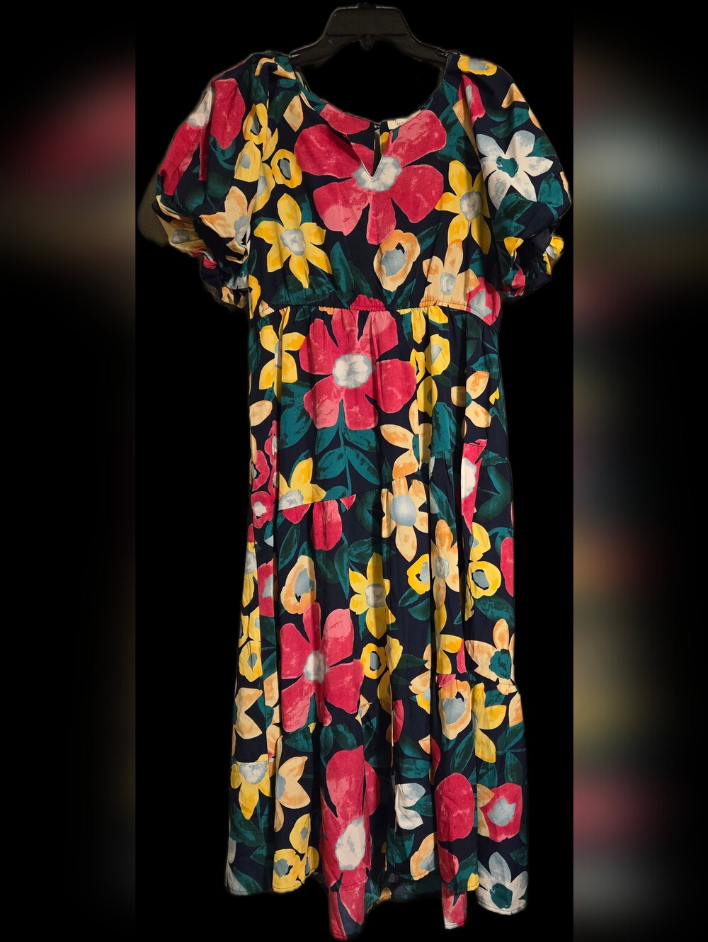 New Umgee Navy Floral Split Neck Midi Dress Size XL - Picture 2 of 6